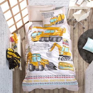 Building White Duvet Cover Set, Yellow, Twin Size Duvet Cover, 1-Duvet Cover, 1-Fitted Sheet and 2-Pillowcases