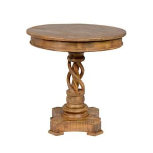 30 in. H Brown Wooden Round Table with Intricate Braided Pedestal Base