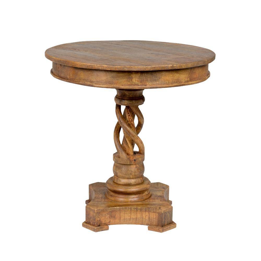 H Brown Wooden Round Table, 30 Inch Round Pedestal Side Table