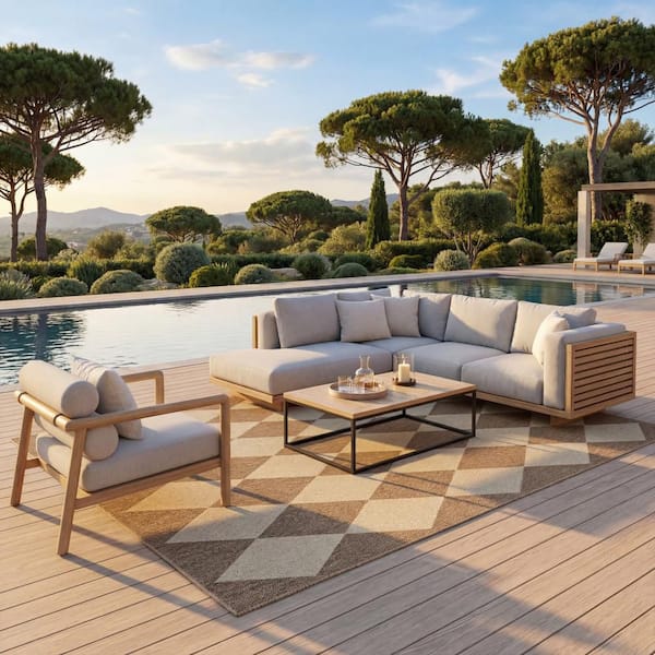 Sabina Diamond Trellis Brown 8 ft. x 8 ft. Outdoor Square Rug