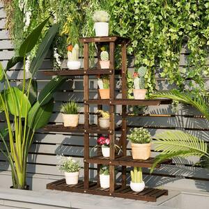 Wood Plant Stand 6-Tier Vertical Shelf Flower Display Rack Holder Planter