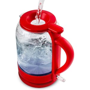 6.3-Cup Red Glass Electric Kettle with ProntoFill Technology - Fill Up with the Lid On