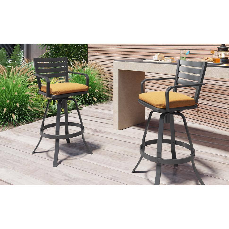 Outdoor Swivel Bar Stools with Cushions, Cast Aluminum, Set of 2