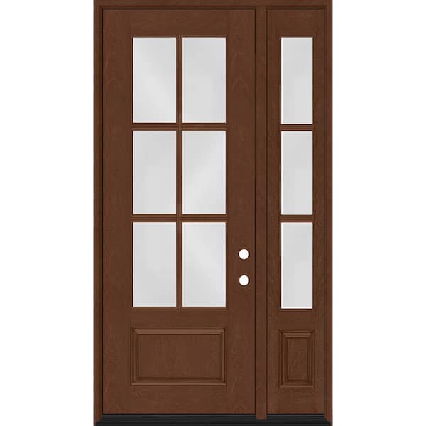 Steves & Sons Regency 53 in. x 96 in. 3/4-6 Lite Clear Glass LH Chestnut Stain Mahogany Fiberglass Prehung Front Door w/14in.SL