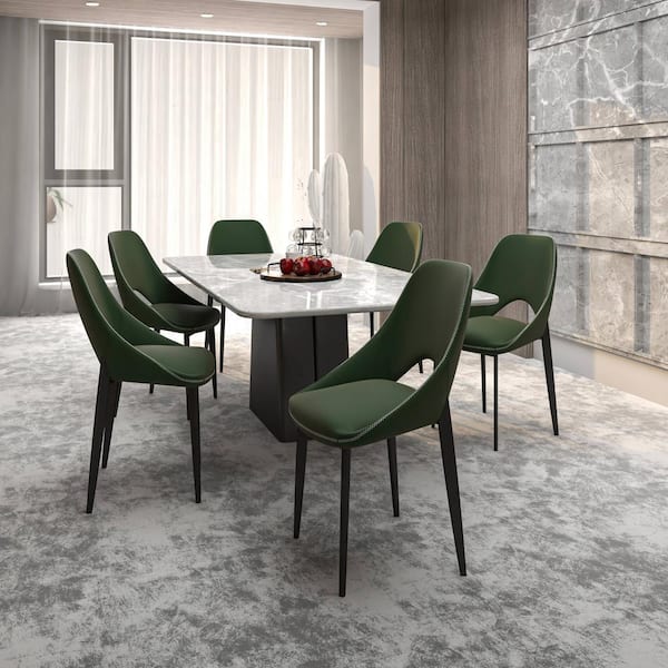 Leisuremod Amalfi Olive Green Upholstered Modern Dining Chair with Metal Legs Open Back Accent Chair for Dining