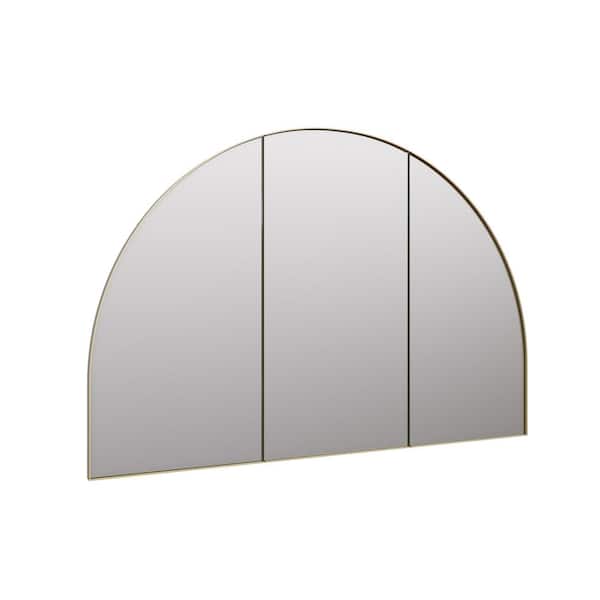 Glass Warehouse Aria 48 in. W x 32 in. H Large Arch Gold Steel Recessed/Surface Mount Medicine Cabinet with Mirror in Satin Brass Finish