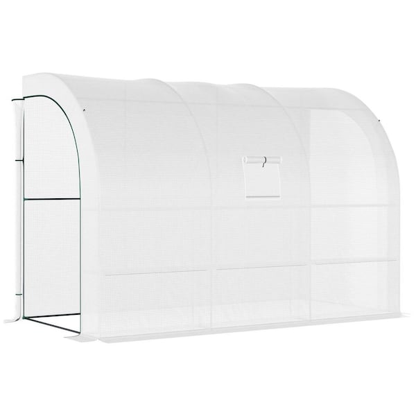 118.00 in. W x 59.00 in. D x 83.75 in. H White Steel Lean-To Greenhouse with 2 Roll-Up Doors, Windows, 3 Wire Shelves