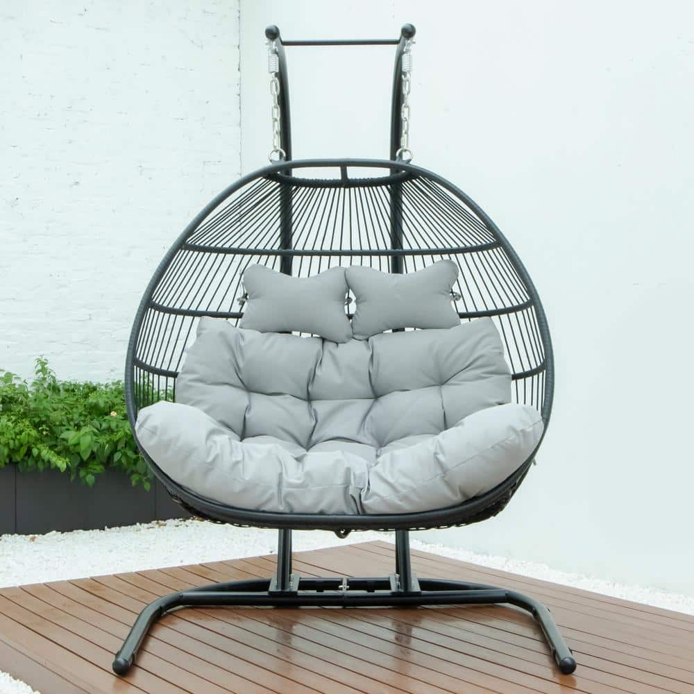 Gray Aluminum Hanging Pod Chair with Cushions for Deck