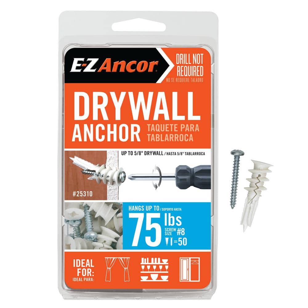 Medium Duty Drywall Anchors 50-Pack E-Z Ancor Twist-N-Lock 75 Lbs 