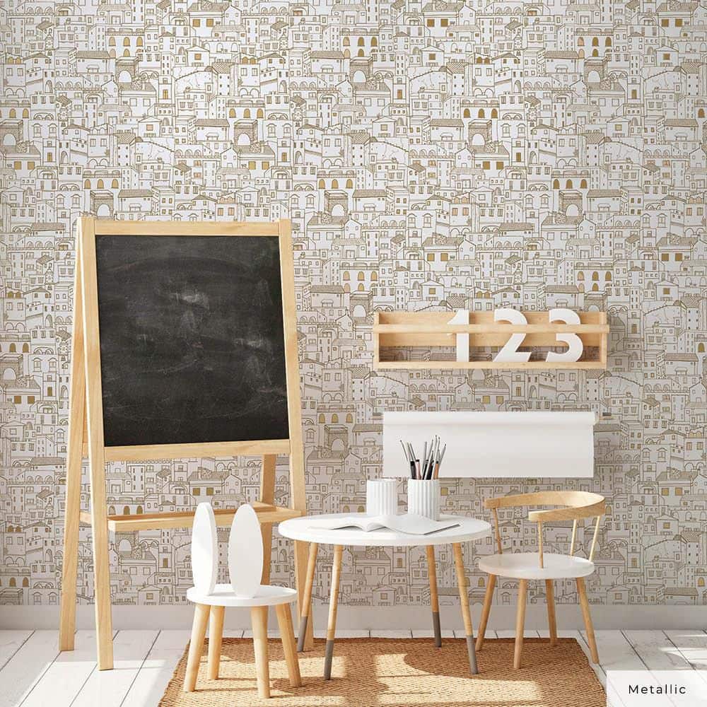 White and Gold Vinyl Peel and Stick Wallpaper Roll