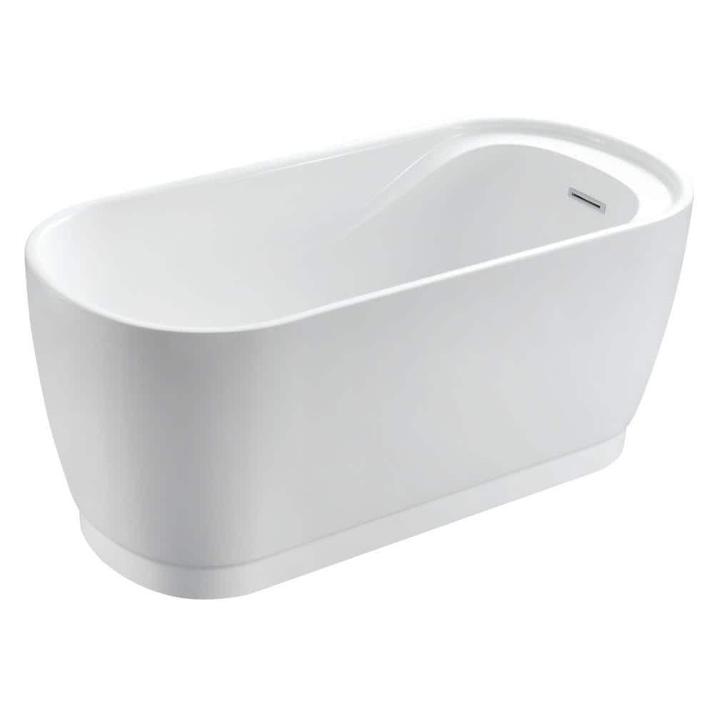 Aqua Eden 59-Inch Glossy White Acrylic Freestanding Tub with Integrated Seat