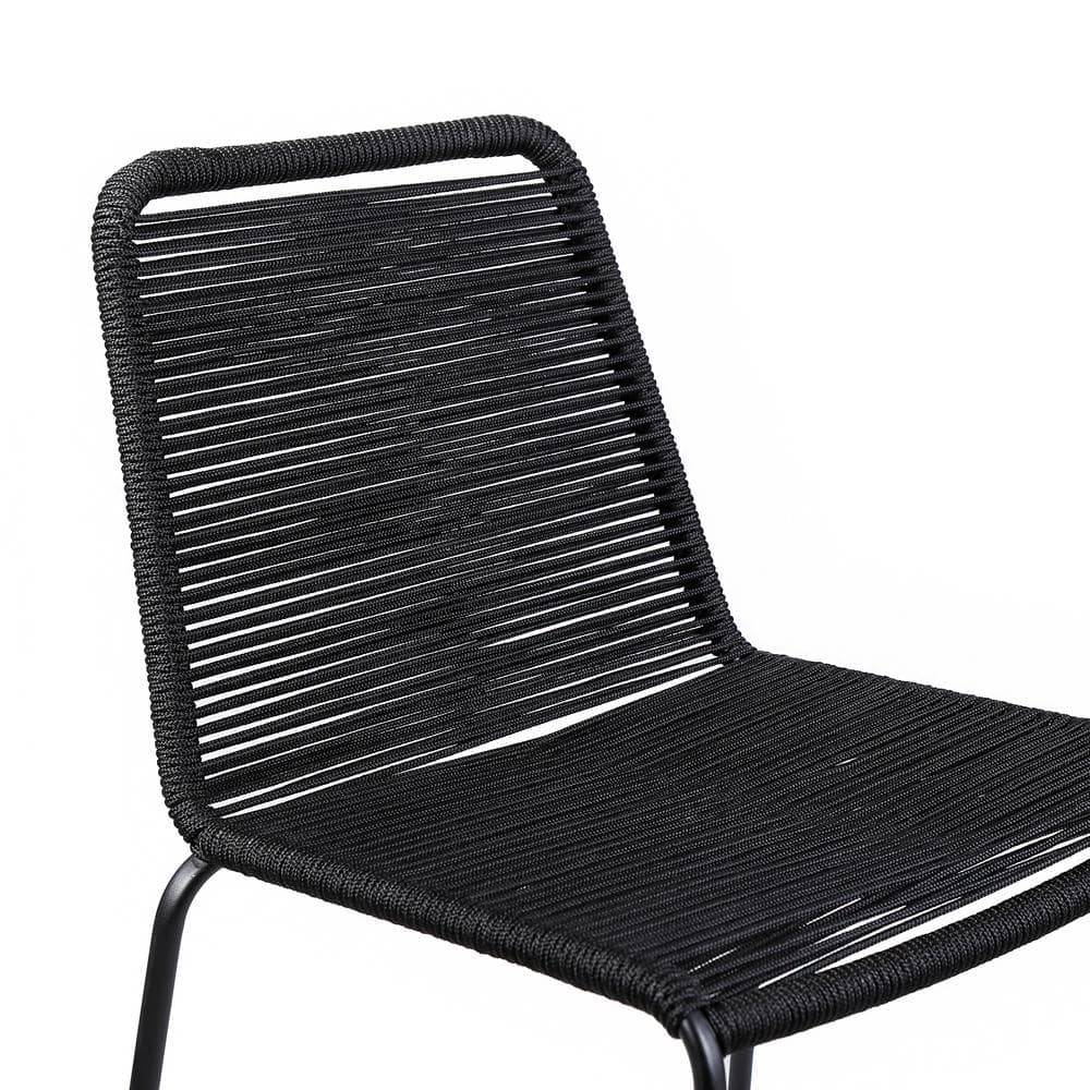 Shasta 30" Black Metal and Rope Outdoor Bar Stools - Set of 2