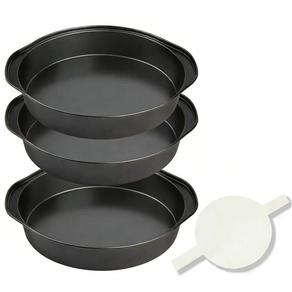 8 in. Carbon Steel Cake Pan with Nonstick, Handle and 100 PCS Parchment Paper for Kitchen Baking Cakes (3-Pack) price history on PriceWatchPro
