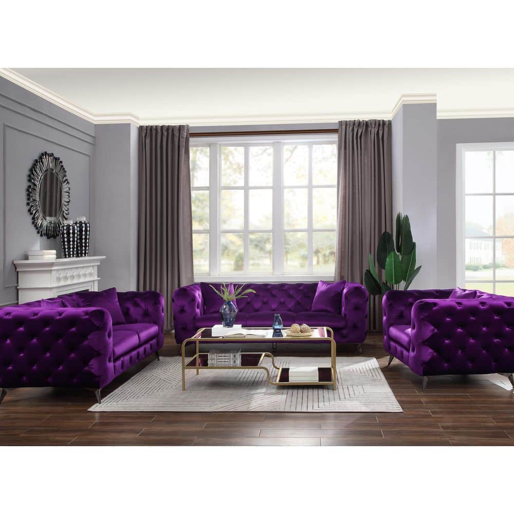 Atronia 71" Purple Velvet Tufted Loveseat with Wood Frame