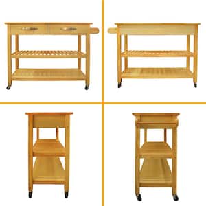 Natural Wood 45 in. W Kitchen Island Cart with 2-Drawers