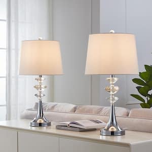 25 in. Chrome Crystal Table Lamp Set with Rotary Switch and Fabric Shade (Set of 2)