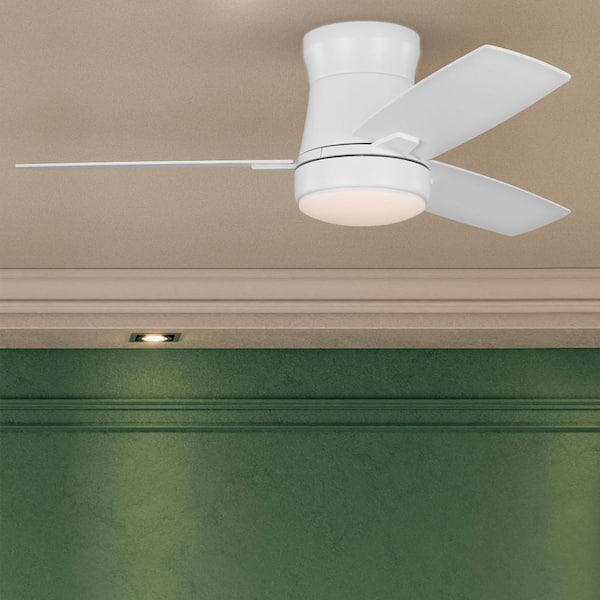 Bellport 42 in. Matte White Flush Mount Standard Ceiling Fan with White Adjustable LED Light Kit, DC Motor, and Remote
