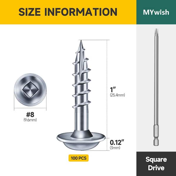 100-Pack #8 x 1 in. Zinc-Plated Self-Drilling Square Drive Washer Head Wood Screw