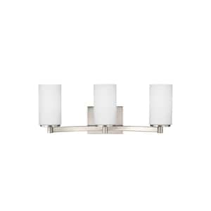 Hettinger 20 in. 3-Light Brushed Nickel Transitional Contemporary Wall Bathroom Vanity Light with White Glass Shades