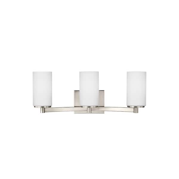 Generation Lighting Hettinger 20 in. 3-Light Brushed Nickel Transitional Contemporary Wall Bathroom Vanity Light with LED Bulbs