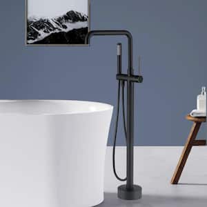 Floor Mounted Graceful Single-Handle Freestanding Bathtub Faucet with Hand Shower in Matte Black