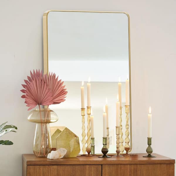 20 in. W x 30. 2 in. H Rectangular Aluminum Frame Square Gold Wall Mirror