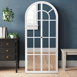 Rustic 31.5 in. W x 70.9 in. H Arched Wood Framed Full Length Mirror With Opening Door in White