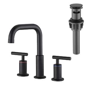 Fiona 8 in. Widespread 2-Handle Bathroom Faucet with Drain Kit Included in Matte Black