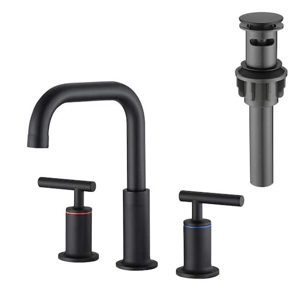 Aurora Decor Fiona 8 in. Widespread 2-Handle Bathroom Faucet with Drain Kit Included in Matte Black