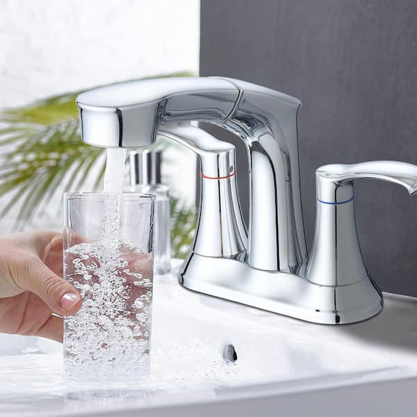 Unbranded Centerset Faucet 2 Handle 4 in. Bathroom Faucet with Pull Out Sprayer, Stainless Steel Utility Sink Faucet in Chrome