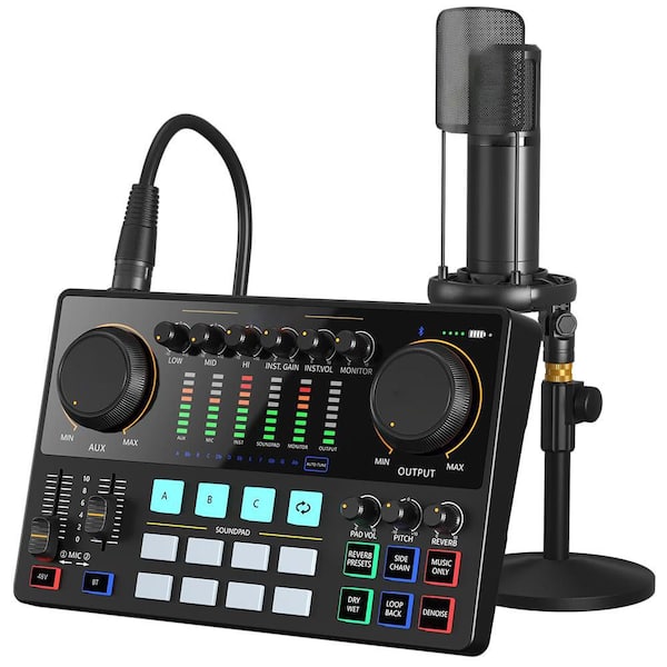 Podcast Equipment Bundle Audio Interface with 48V Phantom Power, Bluetooth for Podcast, Streaming, Voice Over, Youtube