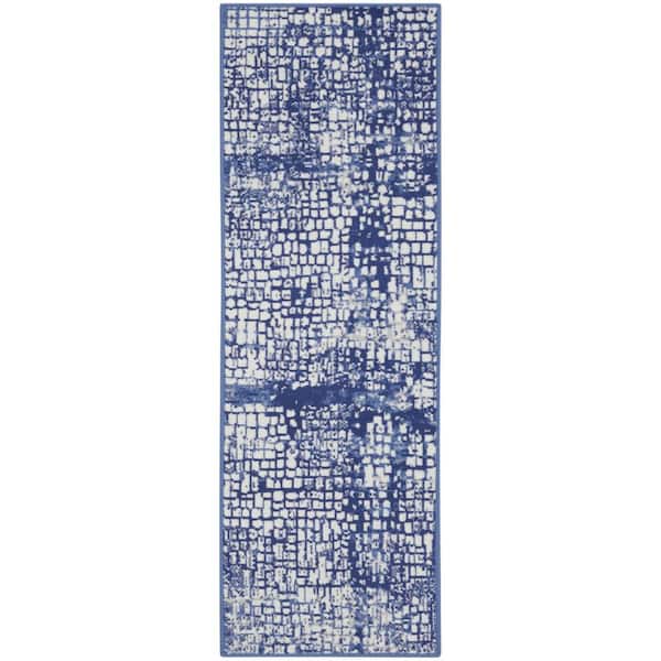 2 ft. x 8 ft. White Abstract Washable Area Rug Runner Rug