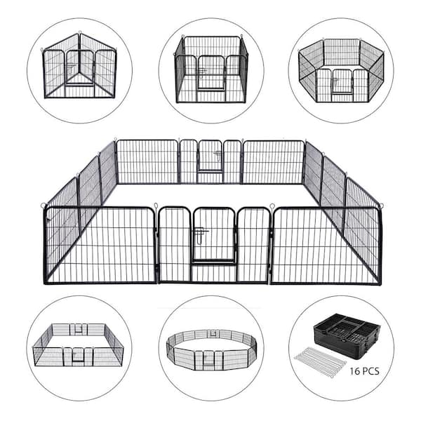 Foldable Metal Wireless Indoor Outdoor Pet Fence Playpen Kit (16-Pieces)