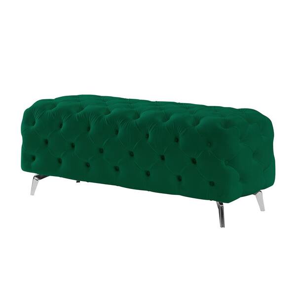 Z-joyee 18.89 in. H x 51.18 in. W x 19.68 in. D Green Button-Tufted Ottoman Bench Upholstered Velvet Footrest Stool Accent Bench