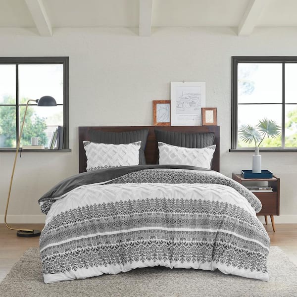 INK+IVY Mila 3-Piece Gray Cotton Full/Queen Duvet Cover Set