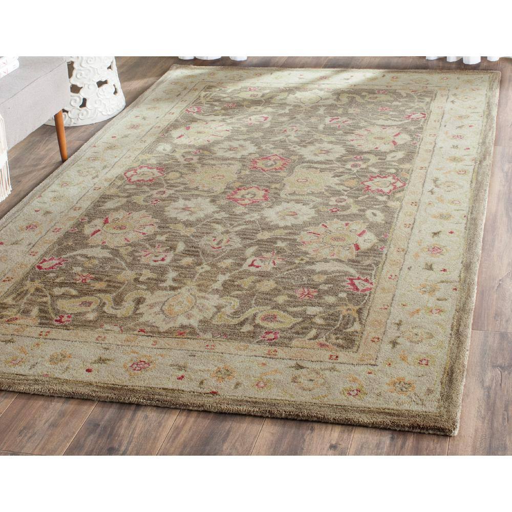Handmade Gray Floral Wool Area Rug, 6' x 9'