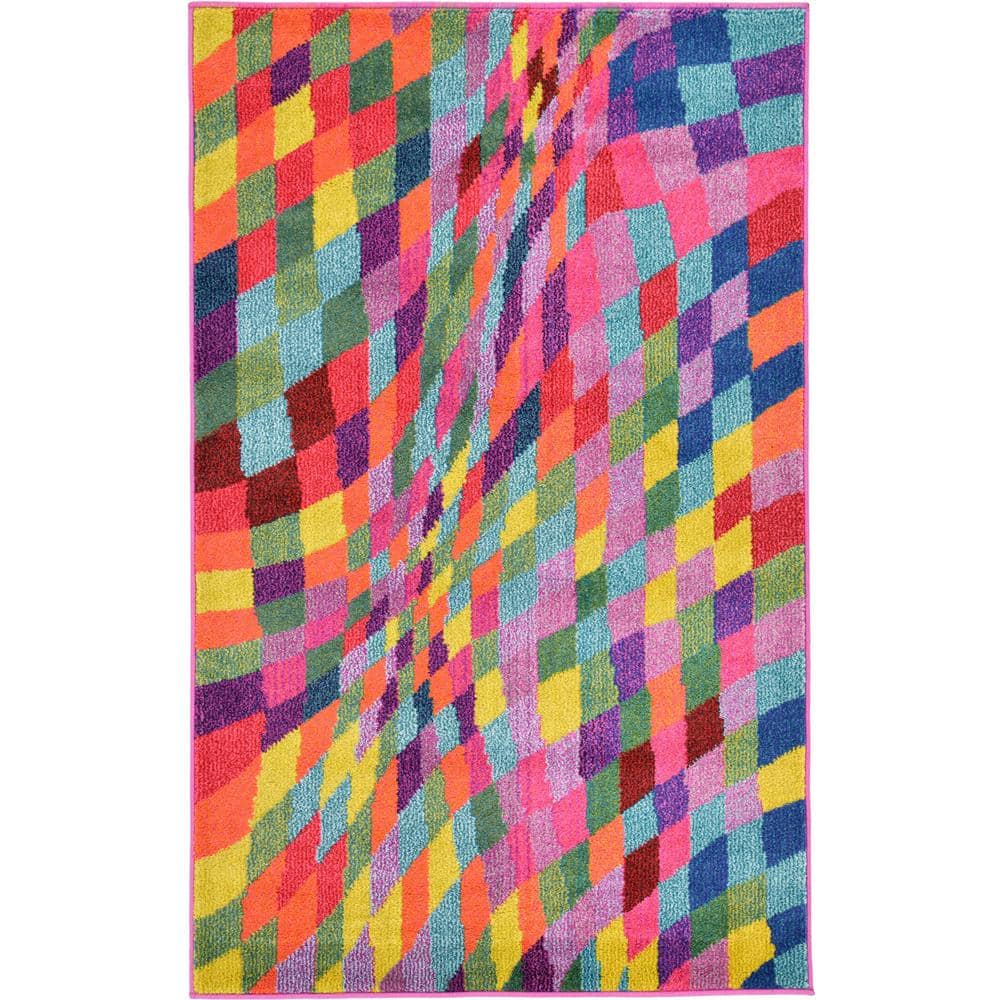 Vibrant Estrella Geometric Rectangle Rug in Blue and Multi, 3' 3" x 5' 3"