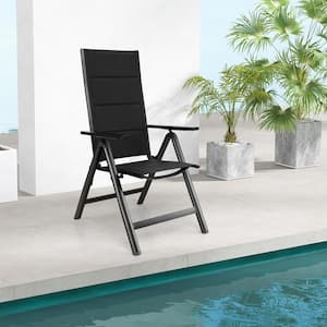 Metal Outdoor Chaise Lounge with Black Cushions and 7-Position Adjustable Backrest