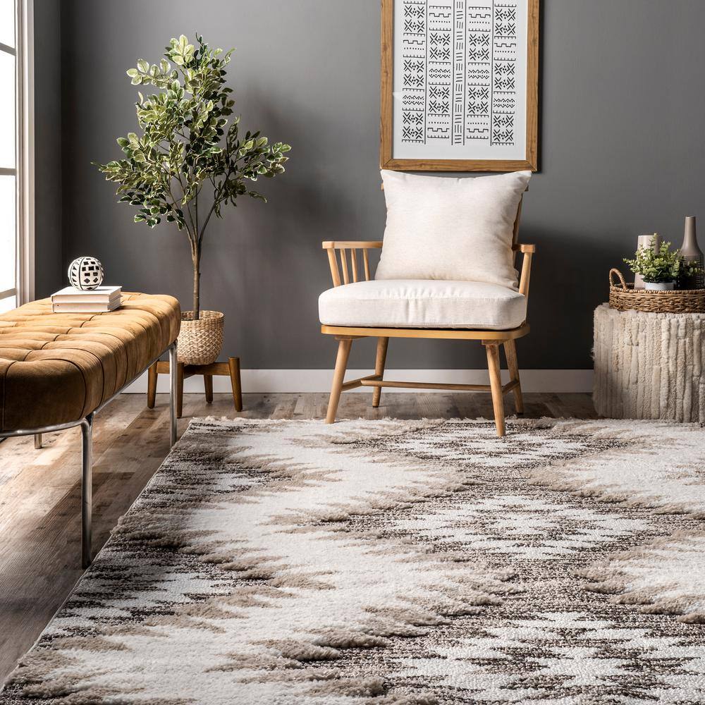 Beige Braided Spot Shag Synthetic 4' x 6' Area Rug