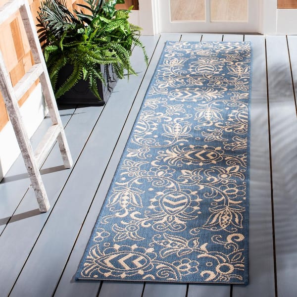 Beach House Blue/Beige 2 ft. x 8 ft. Abstract Medallion Indoor/Outdoor Runner Rug