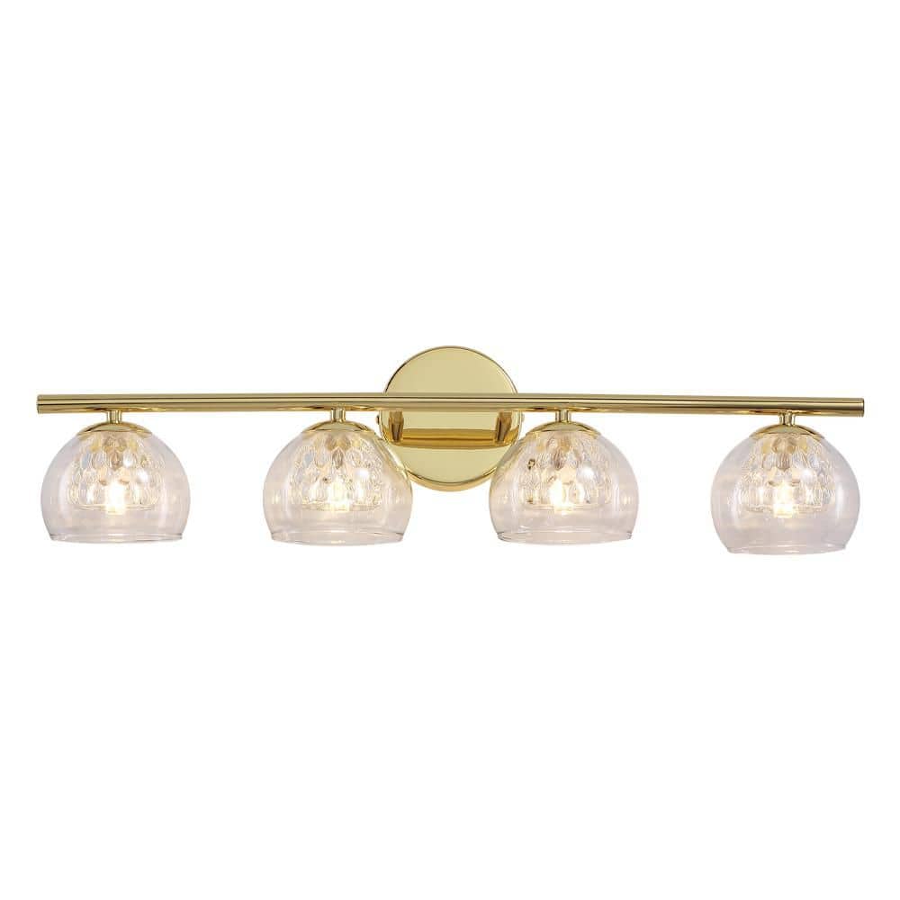 27 in. 4-Light Gold Vanity Light with Clear Glass Outer Shade and Clear Cry