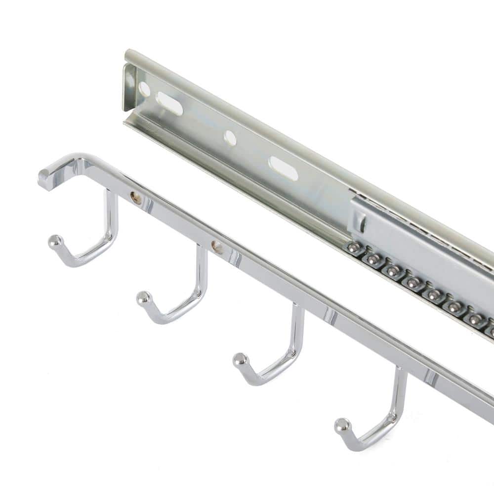Chrome 14'' Sliding Belt and Accessory Rack with 7 Hooks