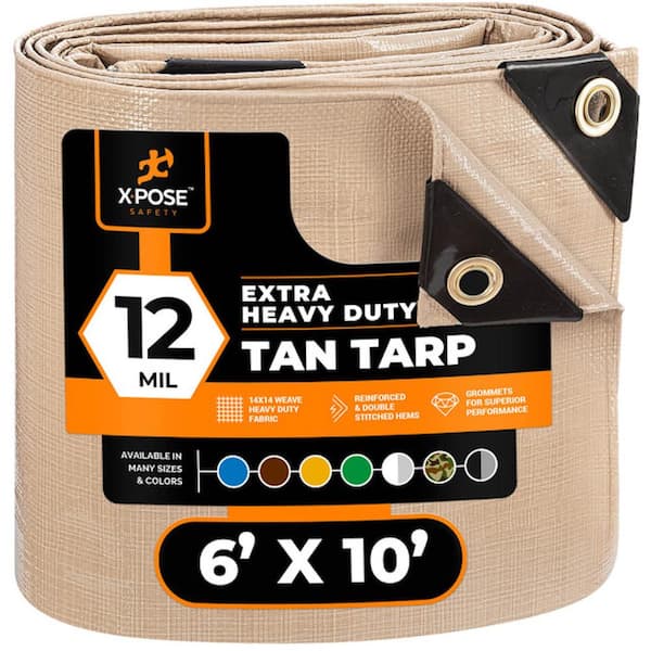 Heavy-Duty Tan Poly Tarp 6 ft. x 10 ft. Multi-Purpose Protective Cover Durable Extra Thick 12 Mil Polyethylene
