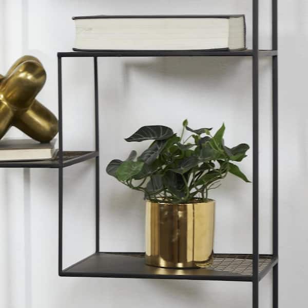 Litton Lane 12 in. H Pothos Artificial Plant with Realistic Leaves and Gold Porcelain Pot