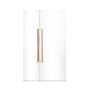 Bold 48 in. 25.2 CF TTL. Counter-Depth Built-in Side-by-Side Refrigerator in White with Brass Handles
