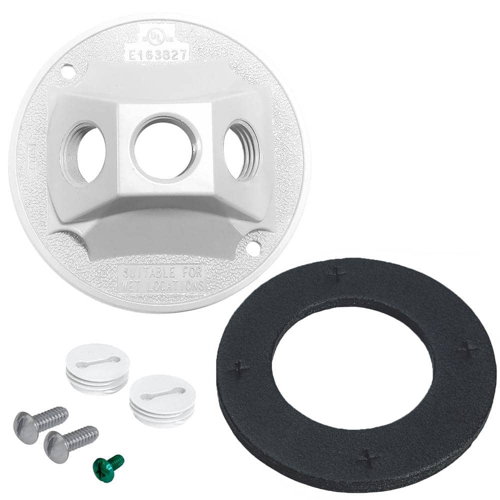 Round Metal Weatherproof Electrical Lamp Holder Cover with (3) 1/2 inch Hol