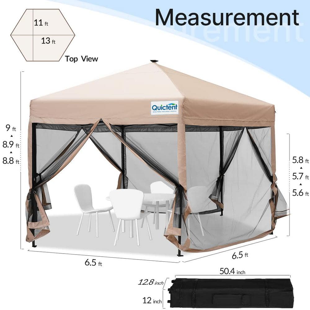 Beige 13' x 13' Metal Pop-Up Gazebo with Mosquito Netting
