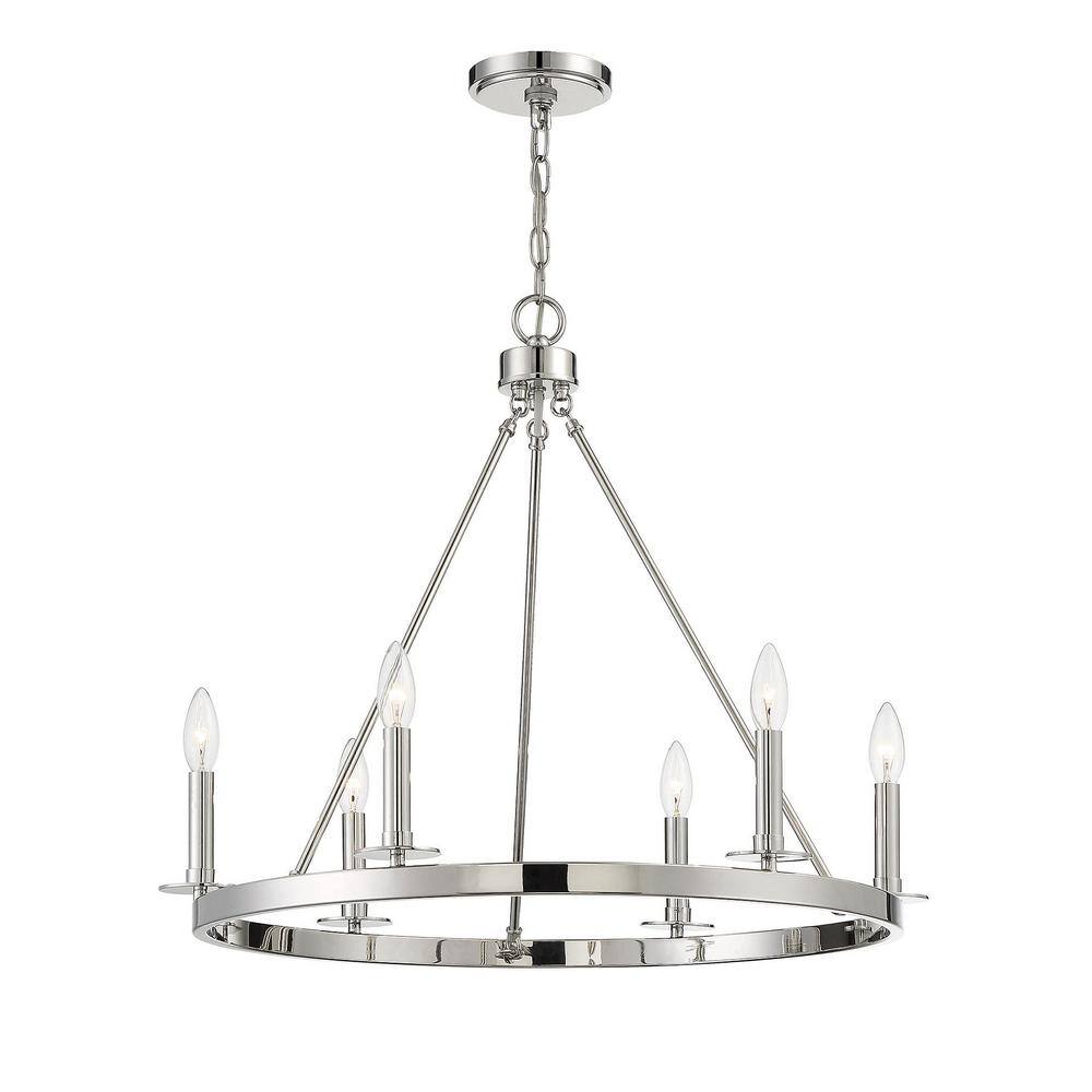 Polished Nickel 6-Light Wagon Wheel Chandelier