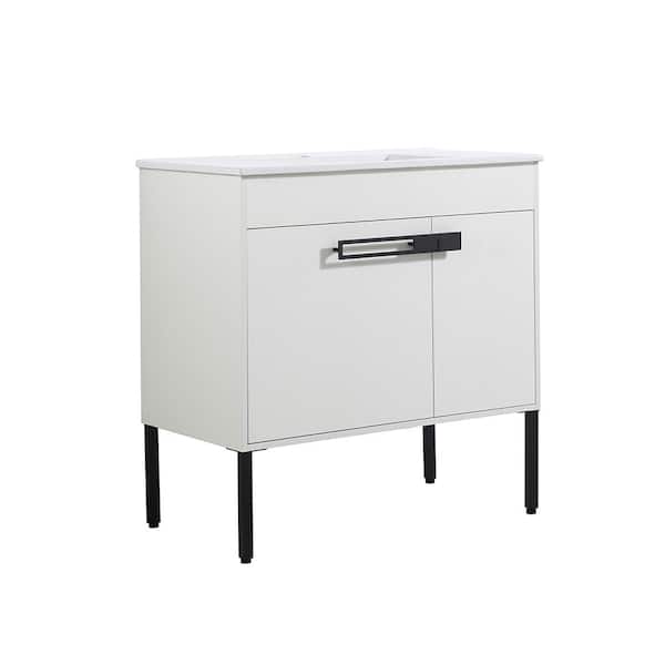EPOWP 35.4 in. W x 18.1 in. D x 34.3 in. H Bath Vanity in White with White Granite Top