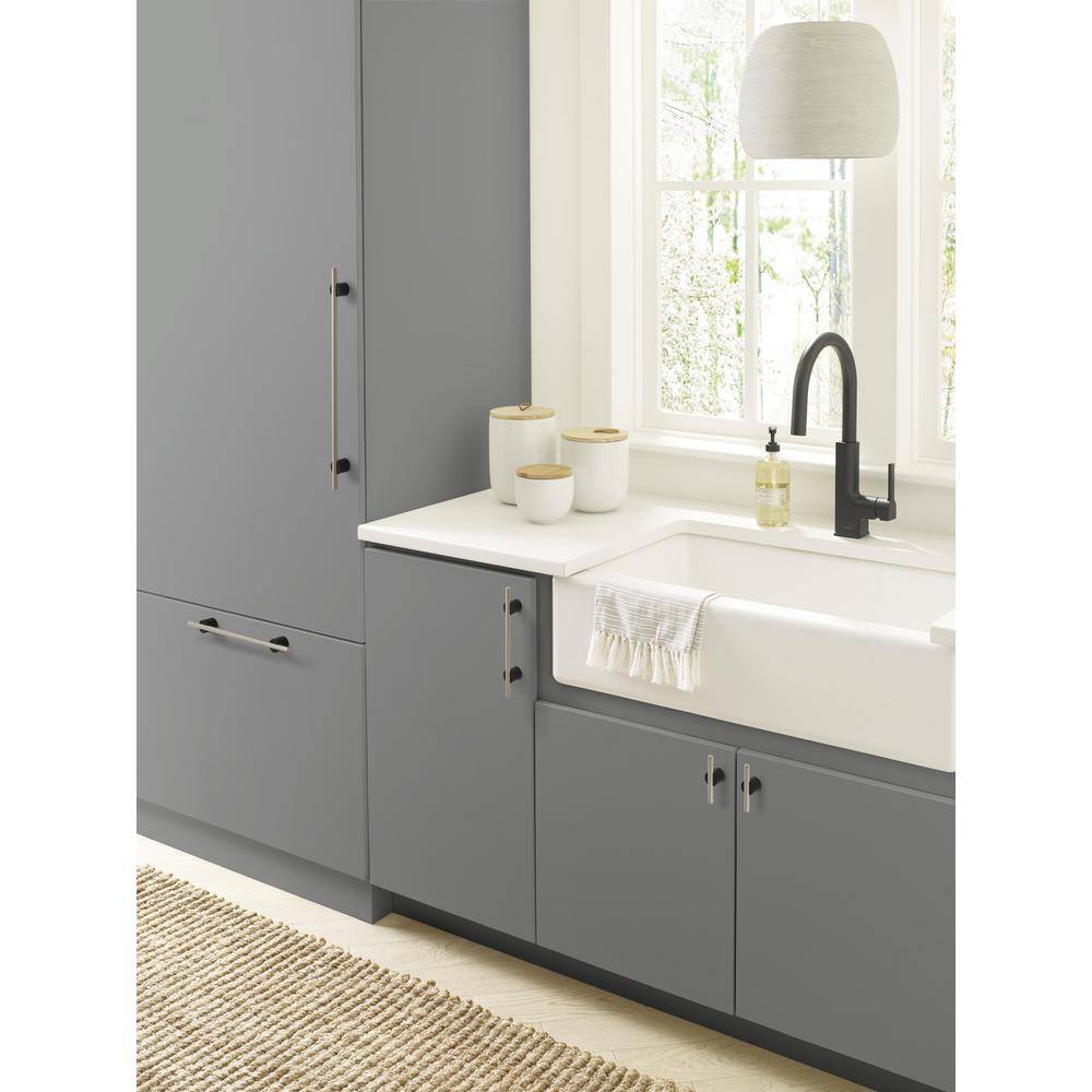 Polished Nickel and Matte Black Modern Bar Cabinet Pull